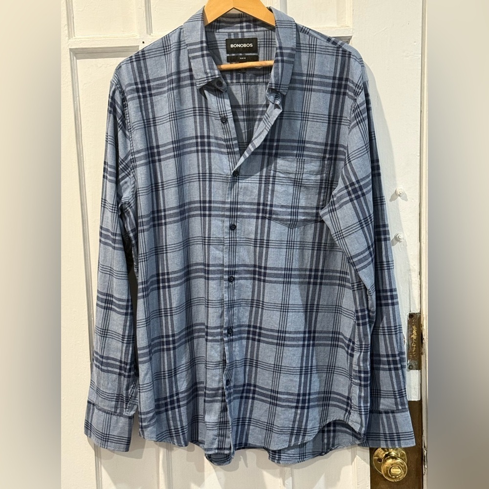 Bonobos Navy and Gray Checkered Shirt